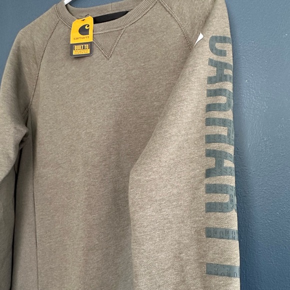 NWT Carhartt WOMEN'S RELAXED FIT MIDWEIGHT CREWNECK BLOCK LOGO SLEEVE - Picture 2 of 4